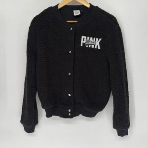 PINK Victoria's‎ Secret Miami Sherpa Jacket Black Button Front Womens